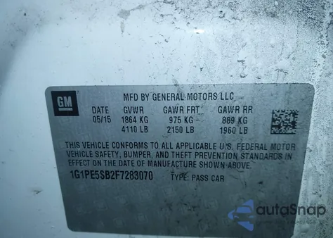 2015 Chevrolet Cruze 2Lt Auto z USA, uszkodzony, nr VIN 1G1PE5SB2F7283070